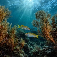 Fototapeta premium Underwater Scene with Colorful Fish and Vibrant Coral Reef