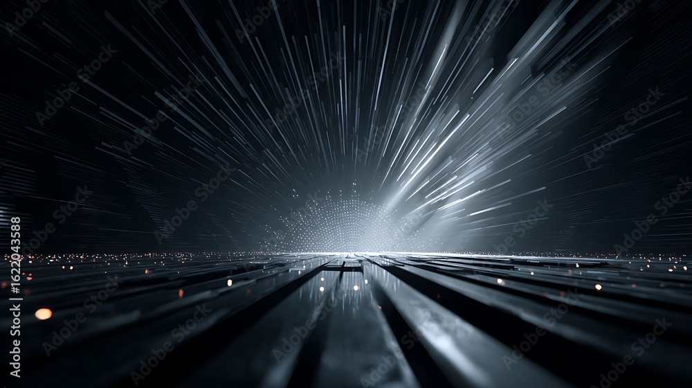 Wall mural abstract dark background with light streaks creating a sense of speed and motion blur, perfect for c