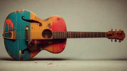 Fototapeta premium Colorful, weathered acoustic guitar