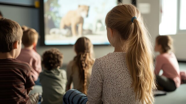 A girl with long hair is sitting in front of a television