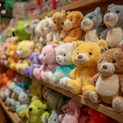 Cute Plush Animals in Colorful Display at Toy Store