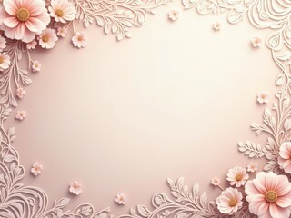 Elegant pink flowers creating a beautiful corner arrangement on a textured beige background. Romantic and soft floral design element for wedding stationery or spring themes