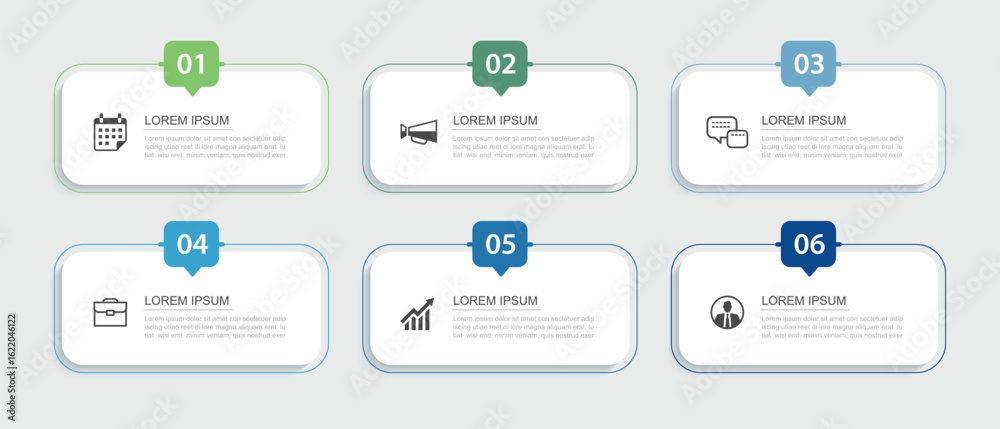 Wall mural 6 infographics data rectangle tab index template. illustration business abstract background.