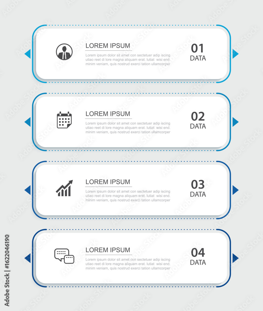Wall mural 4 infographics data rectangle tab index template. illustration business abstract background.