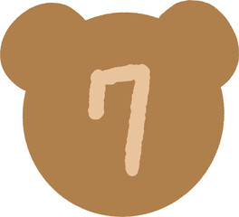 Brown Teddy Bear Head Number 7 – Fun Counting Clipart for Early Education