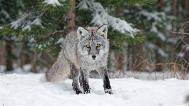 there is a fox that is walking in the snow