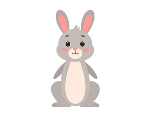 Fototapeta premium A cute, cartoon gray bunny rabbit sits upright against a white background