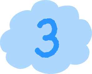 Blue Cloud Number 3 – Preschool Counting & Incentive Sticker Clipart