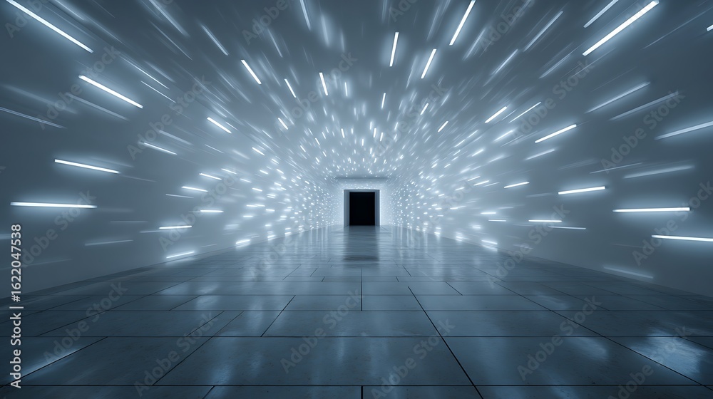 Canvas Prints futuristic light tunnel with abstract architecture, modern building hallway interior design concept 