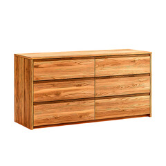 Wooden dresser with six drawers, isolated on white background
