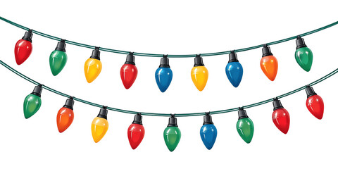 A string of colorful christmas lights isolated on transparent background