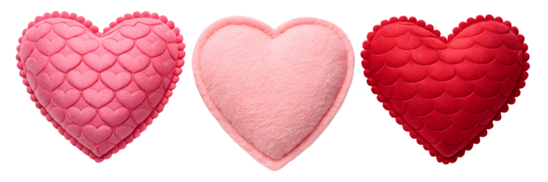 Set For cute felt hearts in pink and red isolated on transparent background - Powered by Adobe