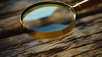Magnifying glass showing fingerprint on wooden table for investigation - Powered by Adobe