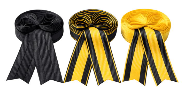 Set For award ribbons in black and yellow are isolated on transparent background