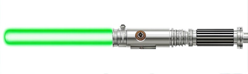Naklejka premium A stylized, metallic lightsaber with a bright green blade