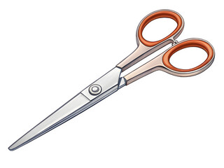Obraz premium Professional barber scissors with orange handles on a black background
