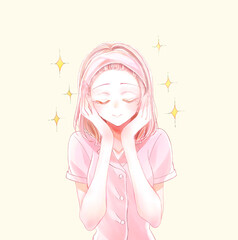 美容ケアする女性　パジャマ