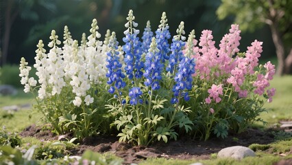 Obraz premium Beautiful Delphinium flowers in bloom