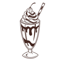 Delicious chocolate milkshake with whipped cream and cherry