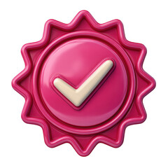 Pink starburst badge with white check mark isolated on transparent background