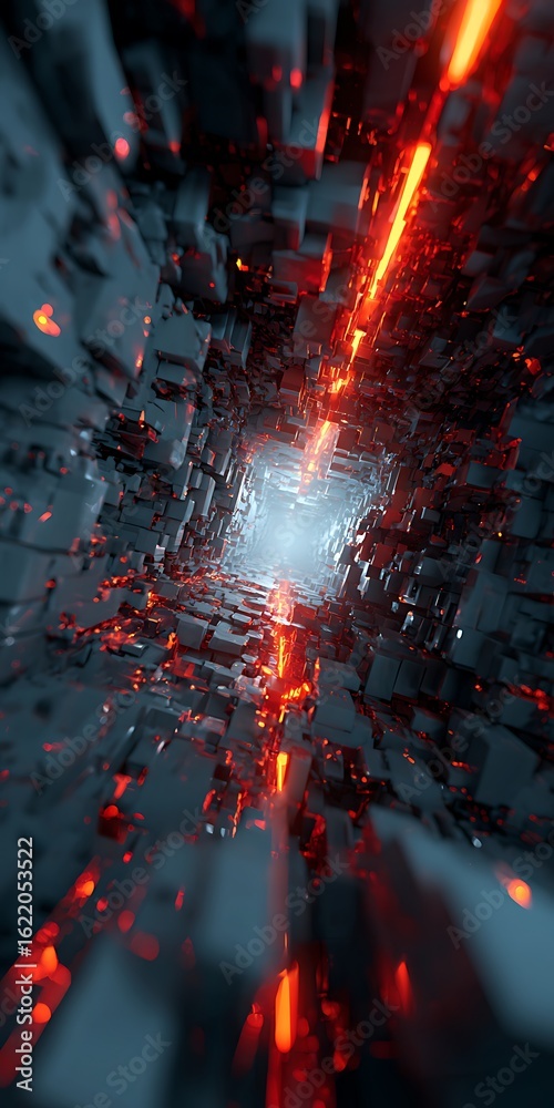 Wall mural futuristic tunnel with glowing lights and abstract patterns, creating a sense of speed and technolog