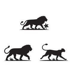 Elegant Lion and Lioness Silhouette Set Wildlife and Nature Illustrations Vector Graphics for Design Projects and Creative Compositions