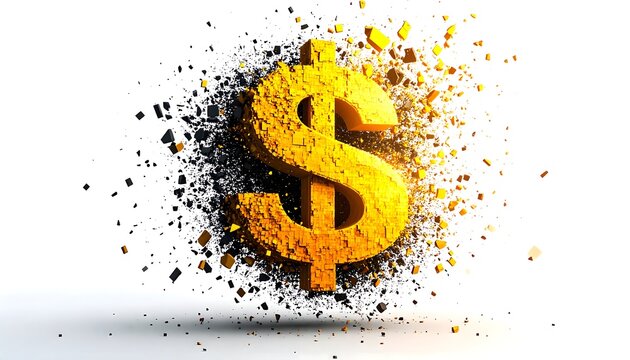 Gold dollar sign exploding - Powered by Adobe