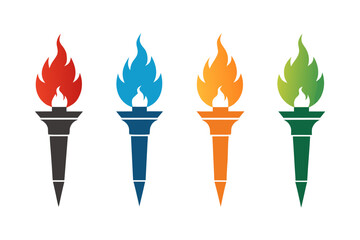 set of Torch Emblem icon silhouette vector illustration