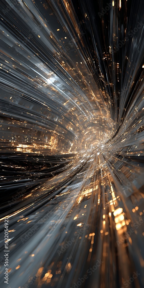 Wall mural abstract tunnel with glowing lights creates a futuristic and dynamic effect, perfect for technology 