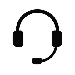 Customer Support Headset Icon – Black and White Vector Illustration for Call Center, Communication, and Help Desk Services