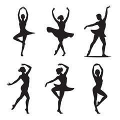 Elegant Ballet Dancer Silhouettes Collection Various Poses Graceful Movement Professional Dance Performance Vector Art Set Gymnastics and Artistic Dance Forms