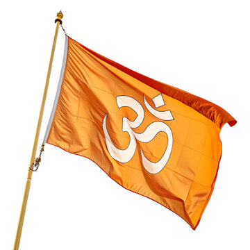 An orange hindu flag with the om symbol isolated on white background