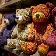 Obraz premium Adorable Plush Teddy Bears on a Shelf in a Cozy Toy Store