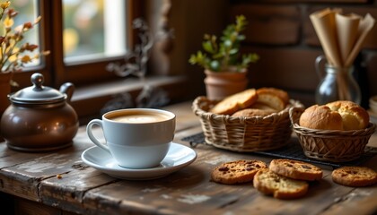 a cozy setting inside a coffee shop, with two distinct scenes placed side by side