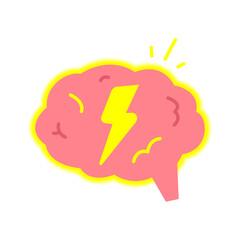 illustration of human brain, lightning bolt. strong mental power, high intelligence, focus, cognitive boost, optimal performance. for neuroscience, mental health, productivity, learning, storming