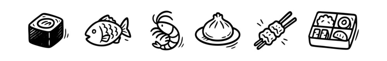 Seafood illustration vector graphic featuring fish shrimp lobster onion and sushi roll design element vector