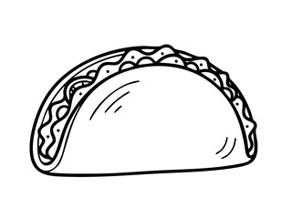 Delicious taco drawing illustration of mexican food cuisine with beef and vegetables vector artwork design