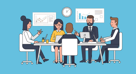 Business team meeting around a table, ideal for website banners, presentations, and reports.