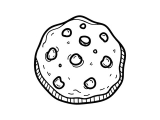 Chocolate chip cookie drawing vector illustration for baking dessert recipe and snack food design concept