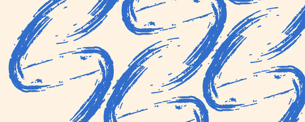 Fototapeta premium Grainy blue spiral brush stroke with spray texture. Hand drawn distress damaged edge vintage banner with spiral bold line. Grainy bold brush strokes texture with scattered tiny dots. Retro background.