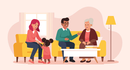 Happy multigenerational family spending time together at home. Perfect for family, togetherness, and generational themes.