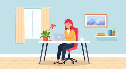 Woman working from home on laptop, ideal for remote work and freelance blogs.