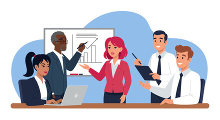 Diverse business team collaborating on a project, perfect for presentations or website banners.