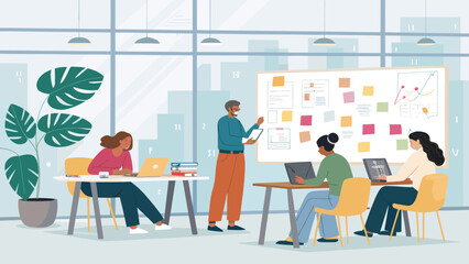 Diverse team brainstorming in a modern office, perfect for website banners or presentations.