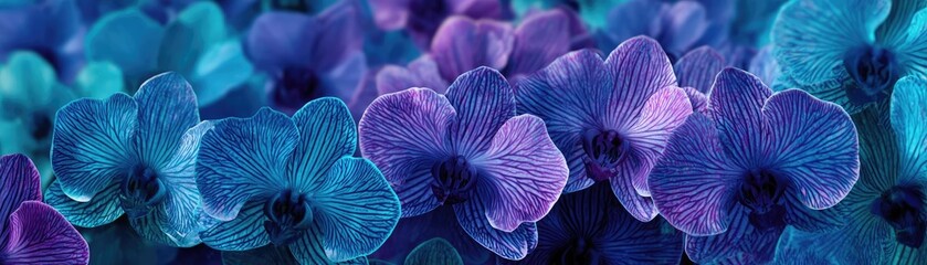 Orchid palette in flower tempo concept. Vibrant blooms showcasing shades of blue and purple in harmony.