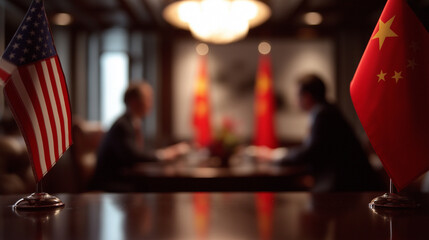 Diplomatic negotiations between the united states and china international summit office setting focused view global relations