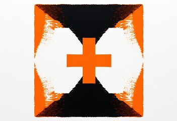 Orange Cross on Black and White Abstract Geometric Design