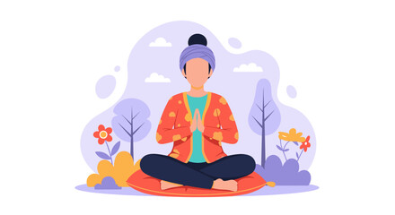 Woman meditating outdoors, perfect for wellness websites or mindfulness apps.
