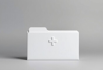 White file folder with embossed plus symbol on gray background