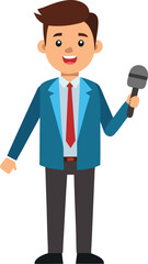 Cartoon reporter holding a microphone isolated on on transparent backgrounds